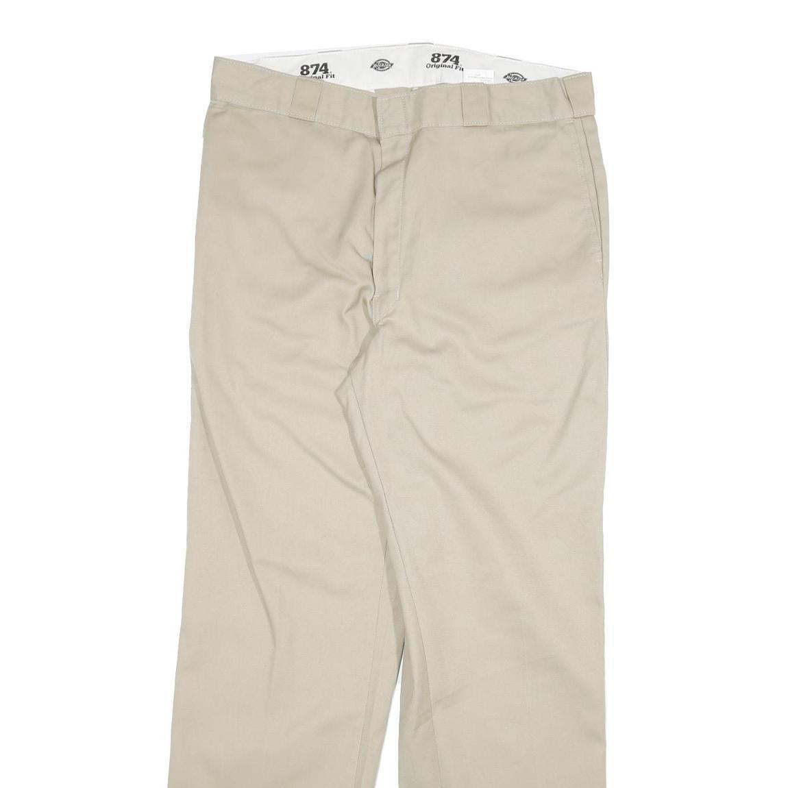 DICKIES Mens Cotton Blend Beige Regular Straight Trousers W36 L34 Workwear Zip
