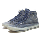 DIESEL Mens High Top Trainers Blue Canvas UK 6.5 Chain Accent Casual Footwear