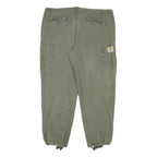 CARHARTT Mens Relaxed Green Cargo Trousers W36 L27 Cotton Blend Zip Closure