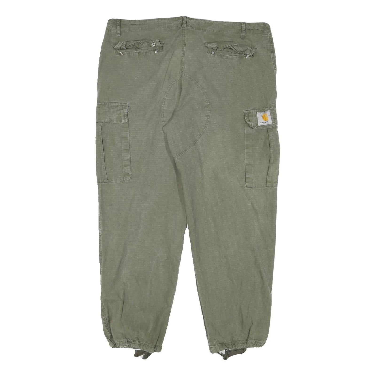 CARHARTT Mens Relaxed Green Cargo Trousers W36 L27 Cotton Blend Zip Closure