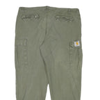 CARHARTT Mens Relaxed Green Cargo Trousers W36 L27 Cotton Blend Zip Closure