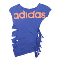 ADIDAS Womens Blue Printed Cut Out Short Sleeve Round Neck Top M Casual Fashion