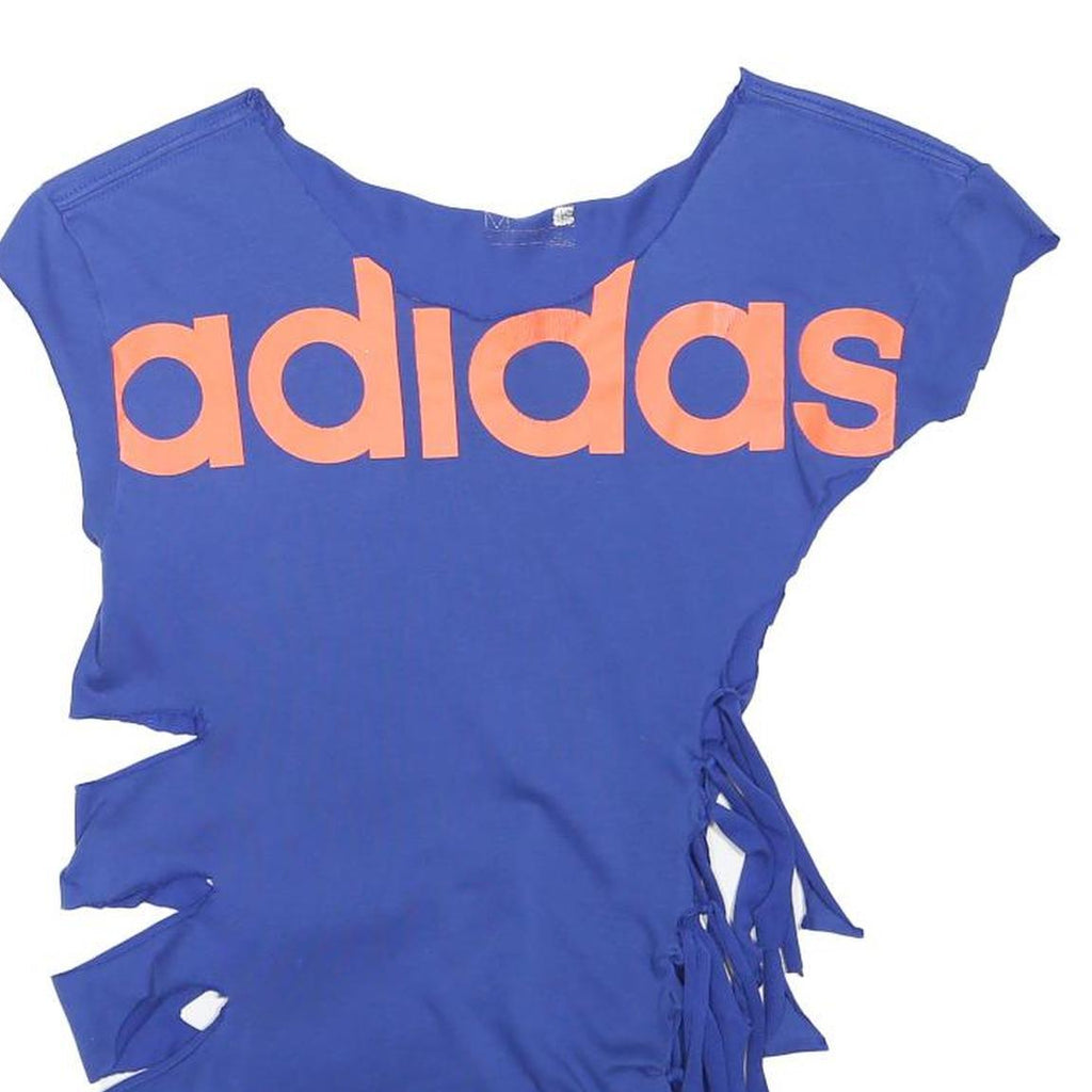 ADIDAS Womens Blue Printed Cut Out Short Sleeve Round Neck Top M Casual Fashion