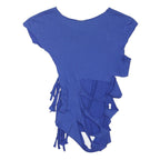 ADIDAS Womens Blue Printed Cut Out Short Sleeve Round Neck Top M Casual Fashion