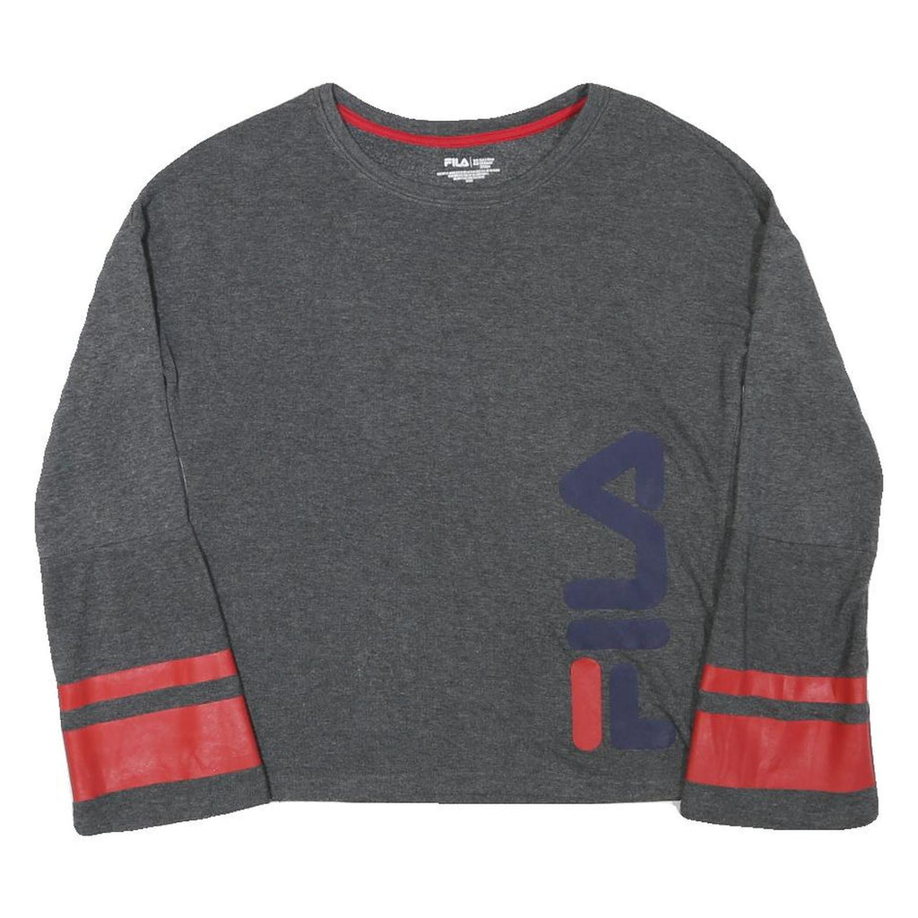 FILA Womens Grey & Red Logo Crew Neck XS Sweatshirt Cotton Blend Comfortable