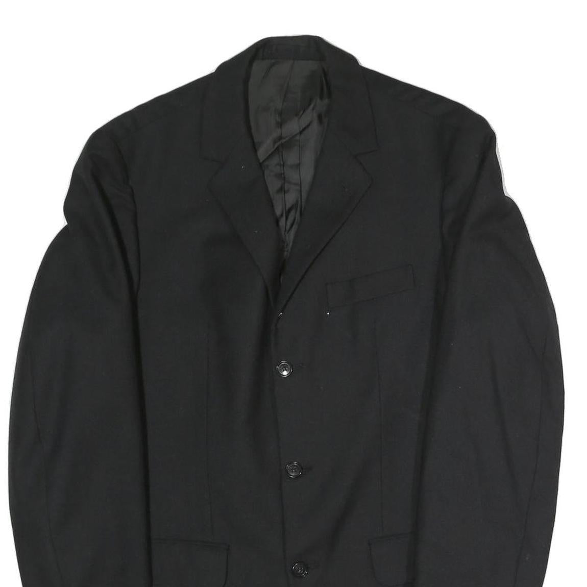 Mens Black Classic Jacket S Polyester Blend Plain Button Closure Formal