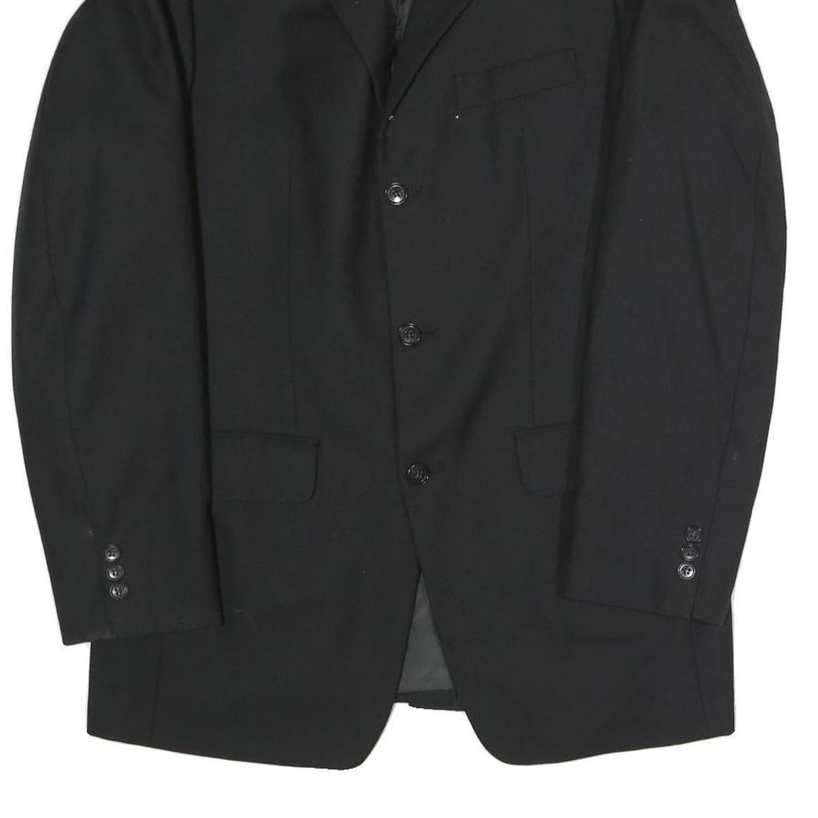 Mens Black Classic Jacket S Polyester Blend Plain Button Closure Formal