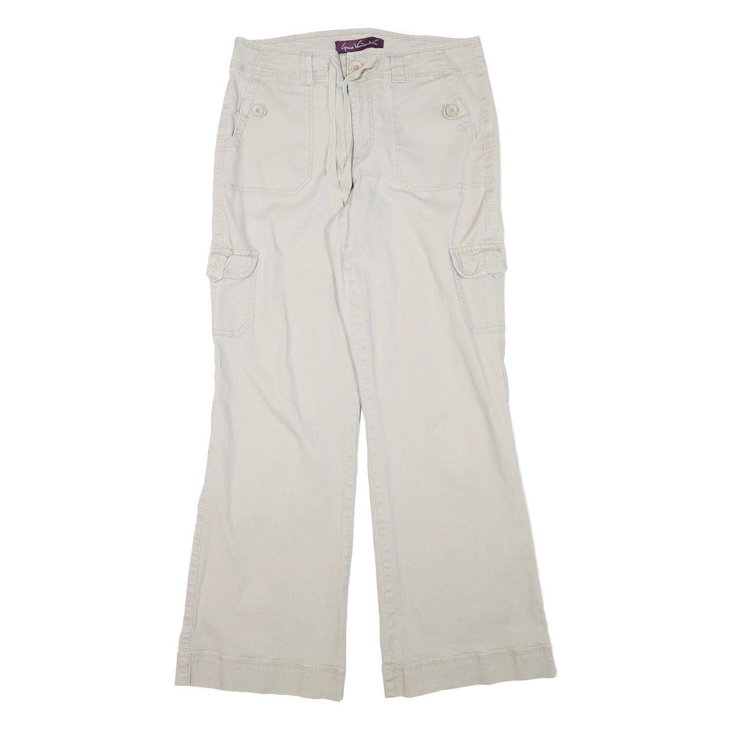 GLORIA VANDERBILT Womens Cotton Blend Beige Relaxed Wide-Leg Trousers W30 L32