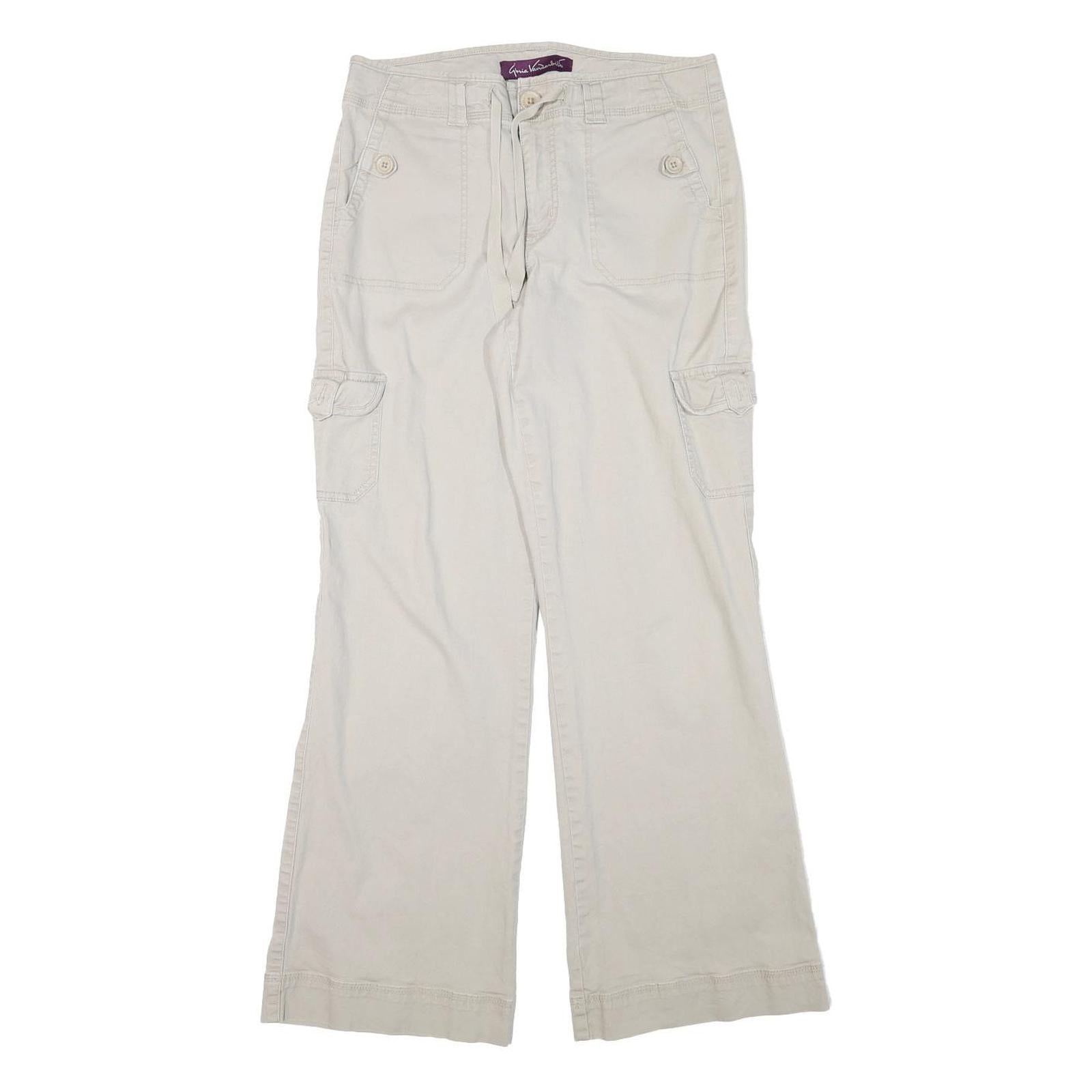 GLORIA VANDERBILT Womens Cotton Blend Beige Relaxed Wide-Leg Trousers W30 L32