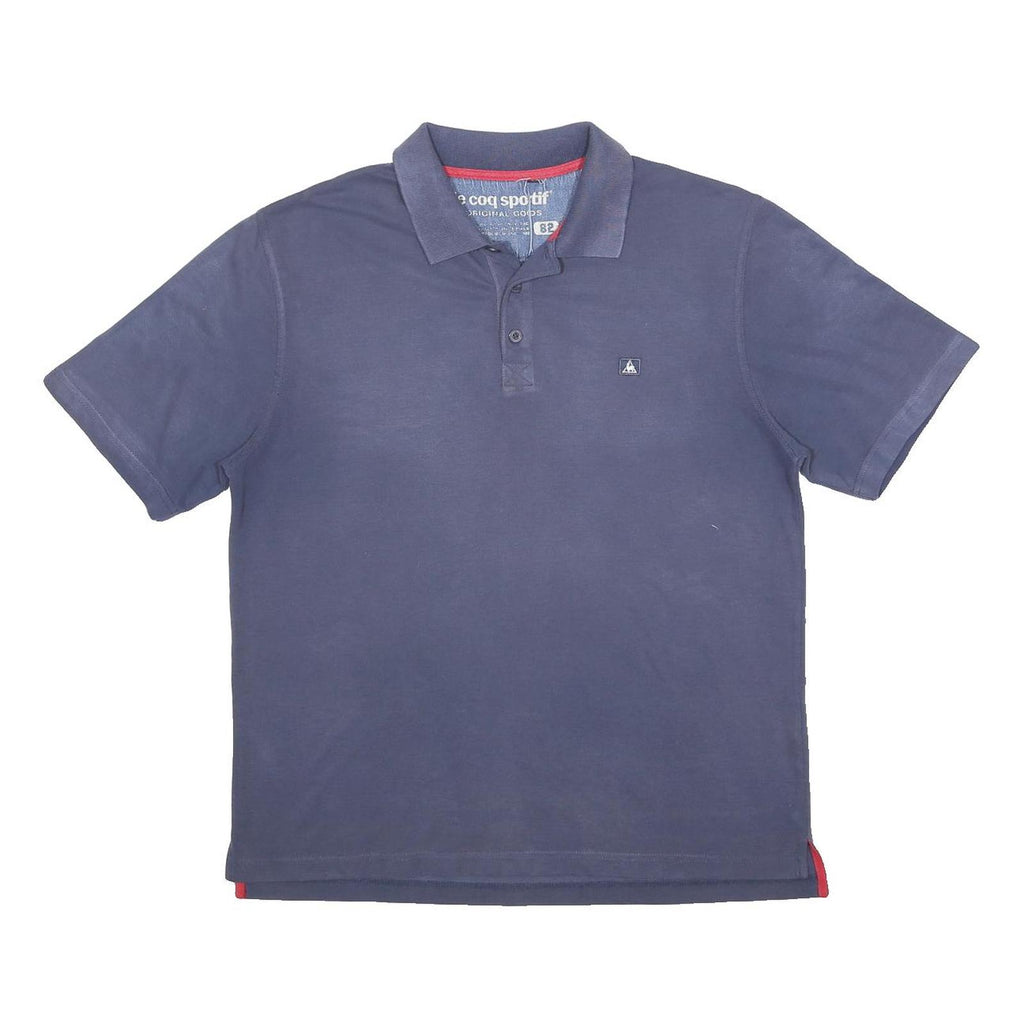 LE COQ SPORTIF Mens Blue Short Sleeve Plain Polo Shirt L Cotton Blend Casual