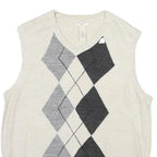 DOCKERS Mens Cream Argyle Patterned V-Neck Acrylic Jumper Vest M Casual Smart