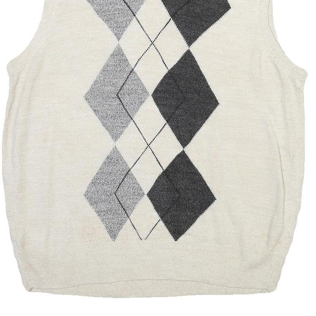 DOCKERS Mens Cream Argyle Patterned V-Neck Acrylic Jumper Vest M Casual Smart
