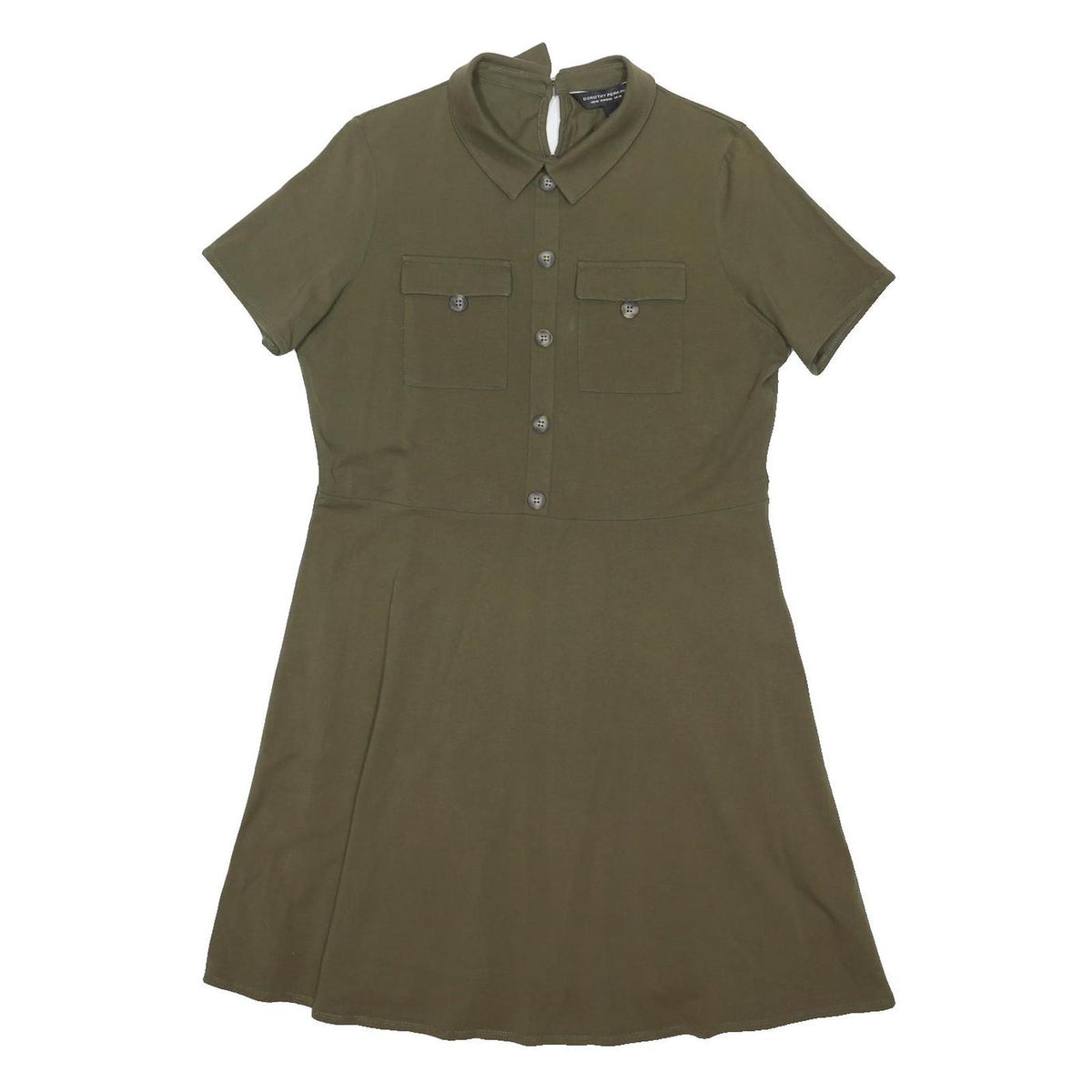 DOROTHY PERKINS Womens Olive Green Shift Cotton Blend Dress Short Sleeve UK 16