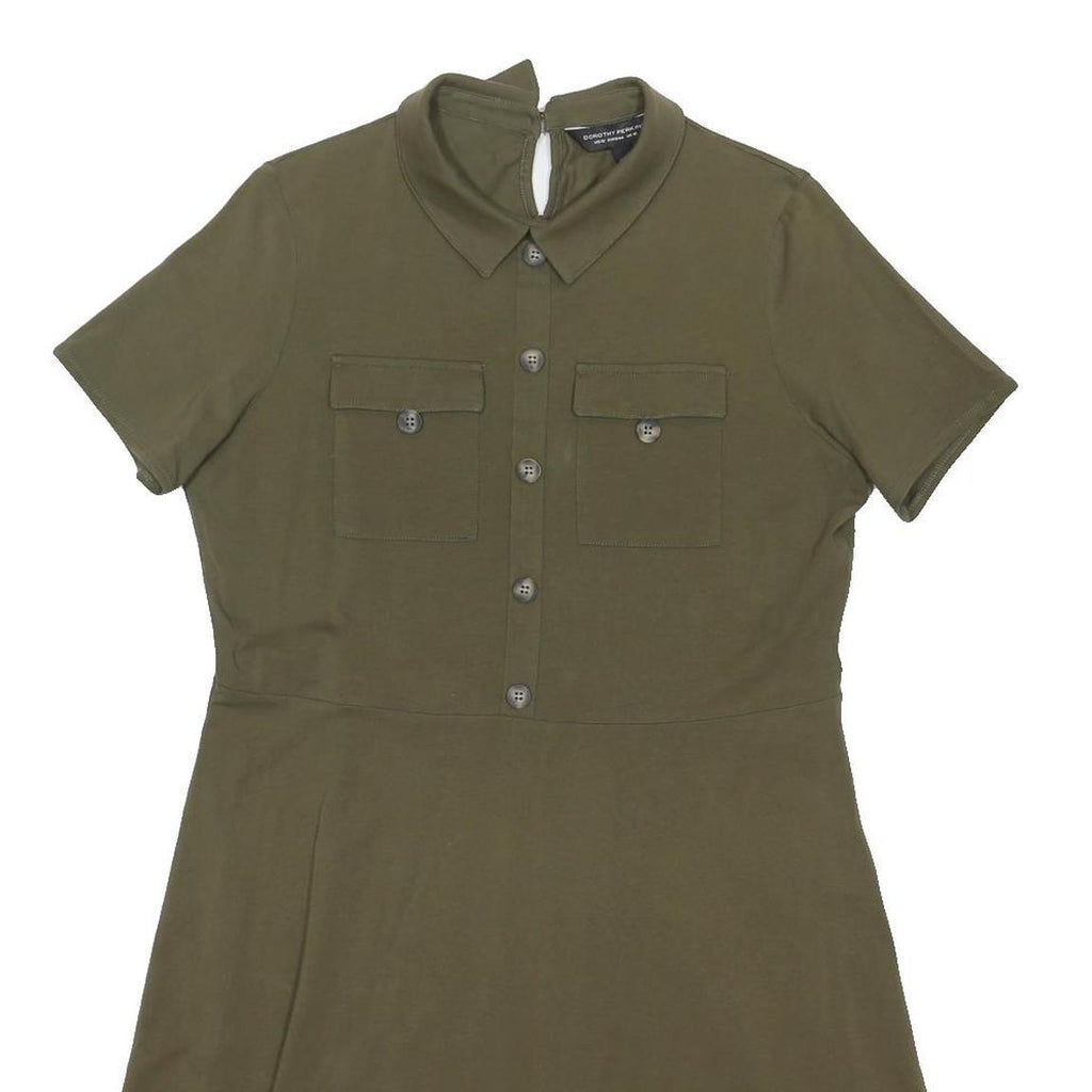 DOROTHY PERKINS Womens Olive Green Shift Cotton Blend Dress Short Sleeve UK 16