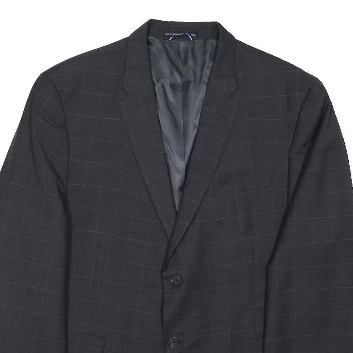 TOMMY HILFIGER Mens Black & Grey Wool Blazer Jacket XL Woven Check Classic
