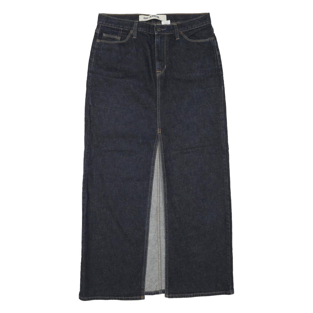 GAP Womens Blue Denim Midi Straight Skirt UK 6 Cotton Blend Front Slit Pockets
