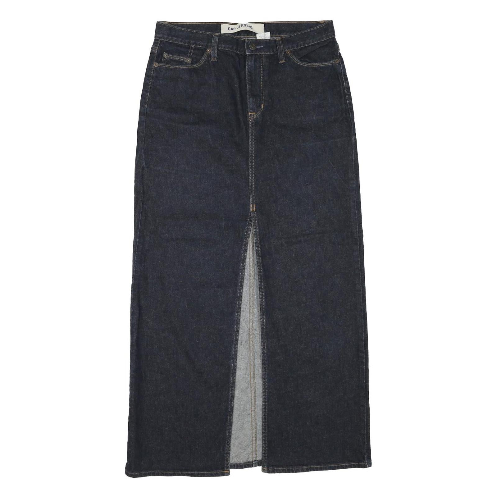 GAP Womens Blue Denim Midi Straight Skirt UK 6 Cotton Blend Front Slit Pockets