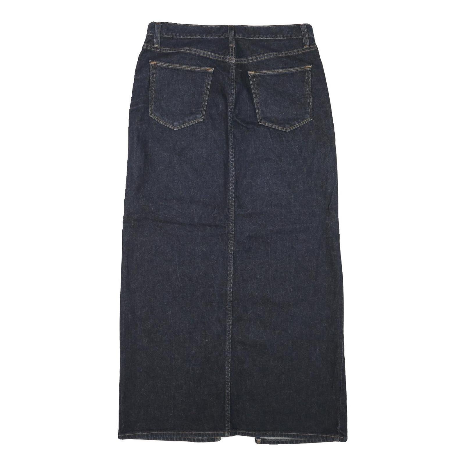 GAP Womens Blue Denim Midi Straight Skirt UK 6 Cotton Blend Front Slit Pockets