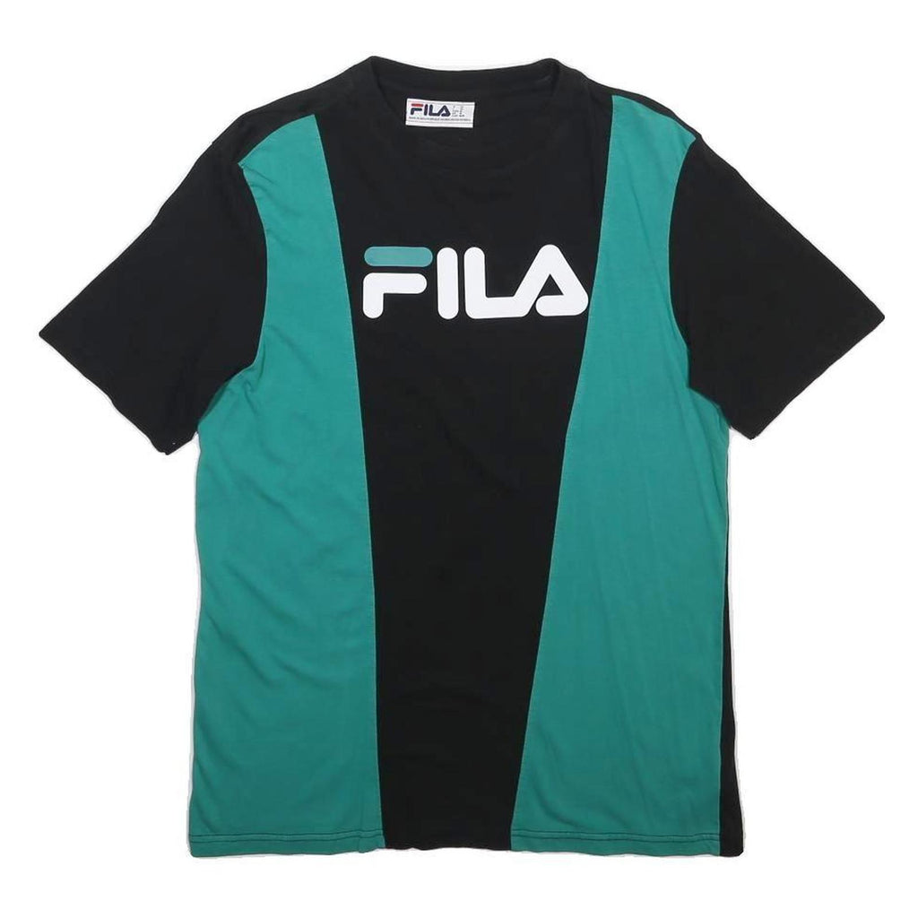 FILA Mens Black & Teal Cotton Blend T-Shirt M Short Sleeve Crew Neck Logo