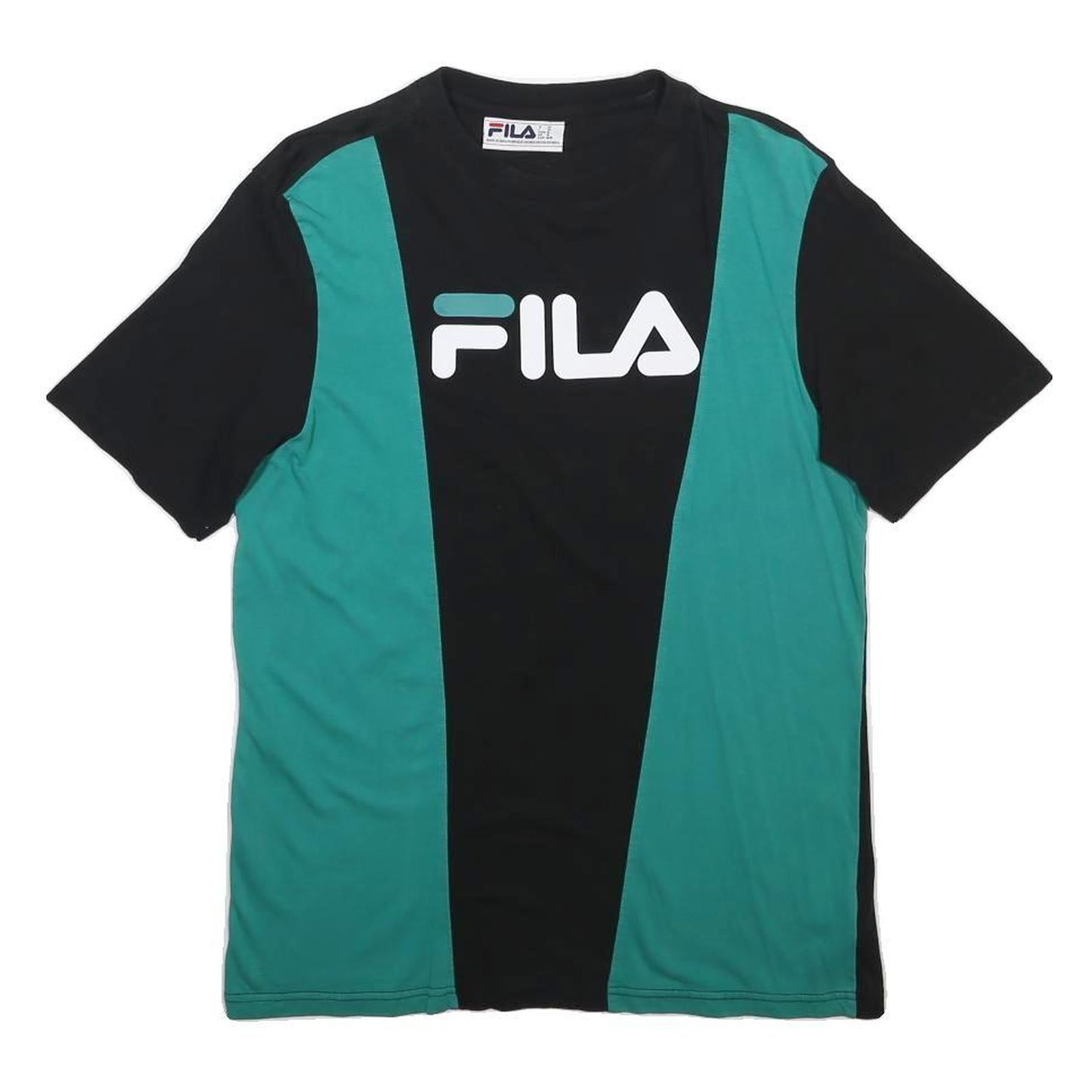FILA Mens Black & Teal Cotton Blend T-Shirt M Short Sleeve Crew Neck Logo