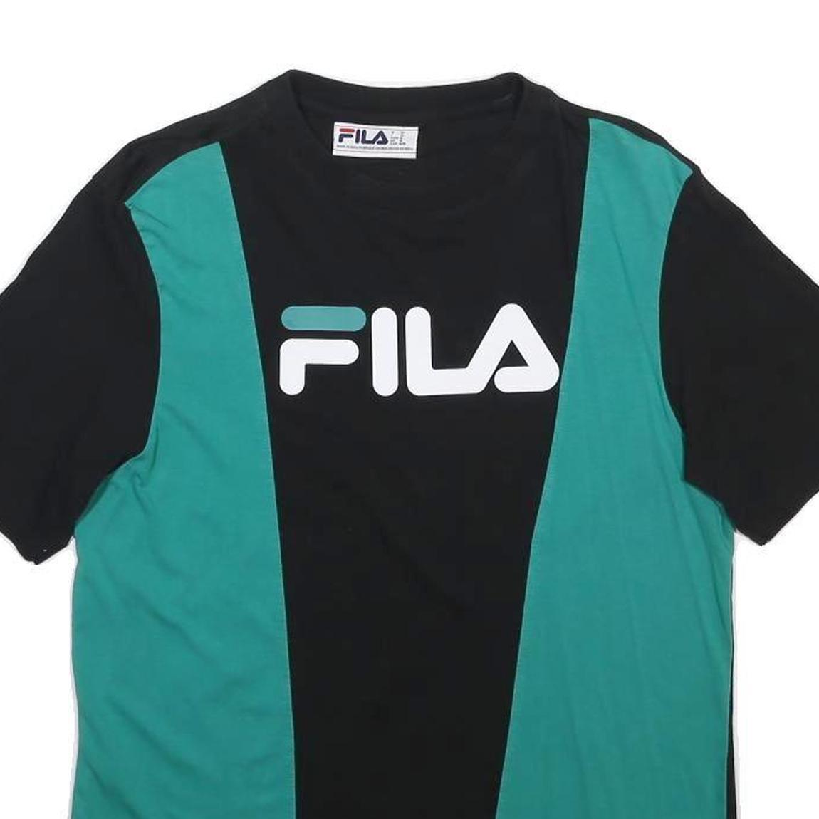 FILA Mens Black & Teal Cotton Blend T-Shirt M Short Sleeve Crew Neck Logo