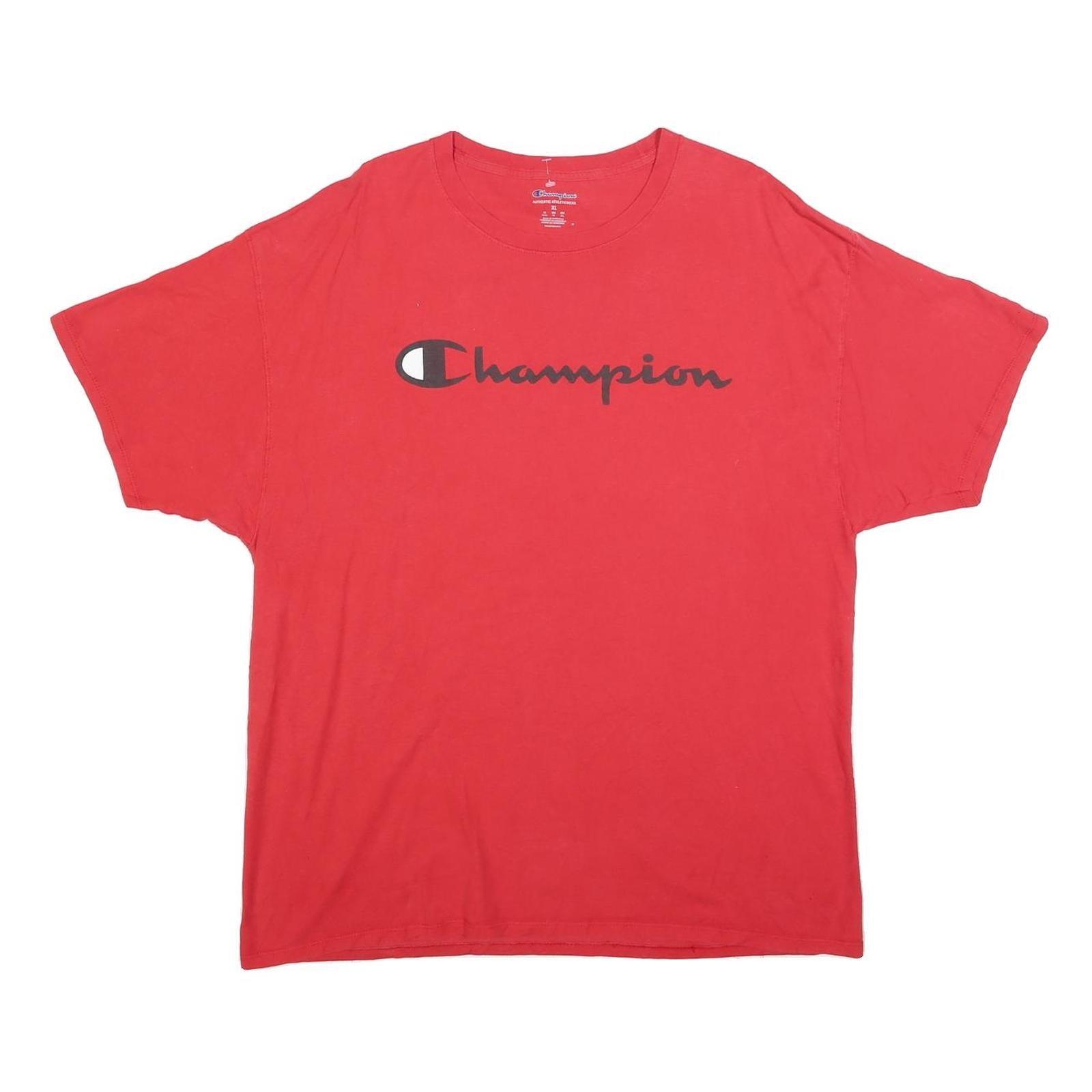 CHAMPION Mens Red XL Graphic T-Shirt Short Sleeve Crew Neck Casual Cotton Blend