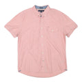 TOMMY HILFIGER Mens Pink & White Short Sleeve Cotton Blend Shirt L Button Down