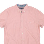 TOMMY HILFIGER Mens Pink & White Short Sleeve Cotton Blend Shirt L Button Down