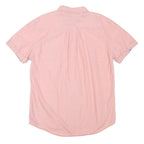 TOMMY HILFIGER Mens Pink & White Short Sleeve Cotton Blend Shirt L Button Down