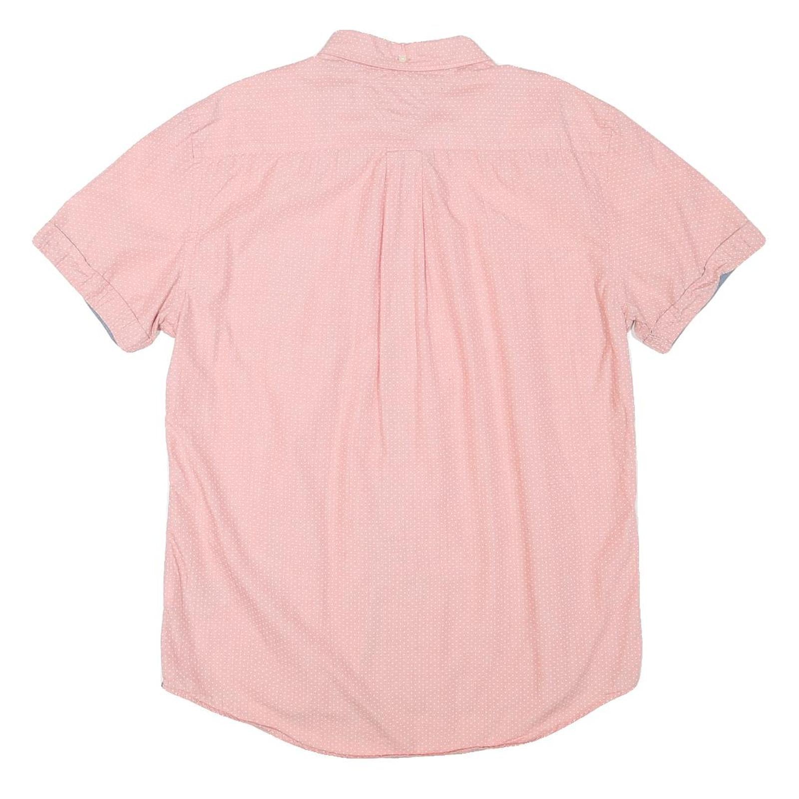 TOMMY HILFIGER Mens Pink & White Short Sleeve Cotton Blend Shirt L Button Down