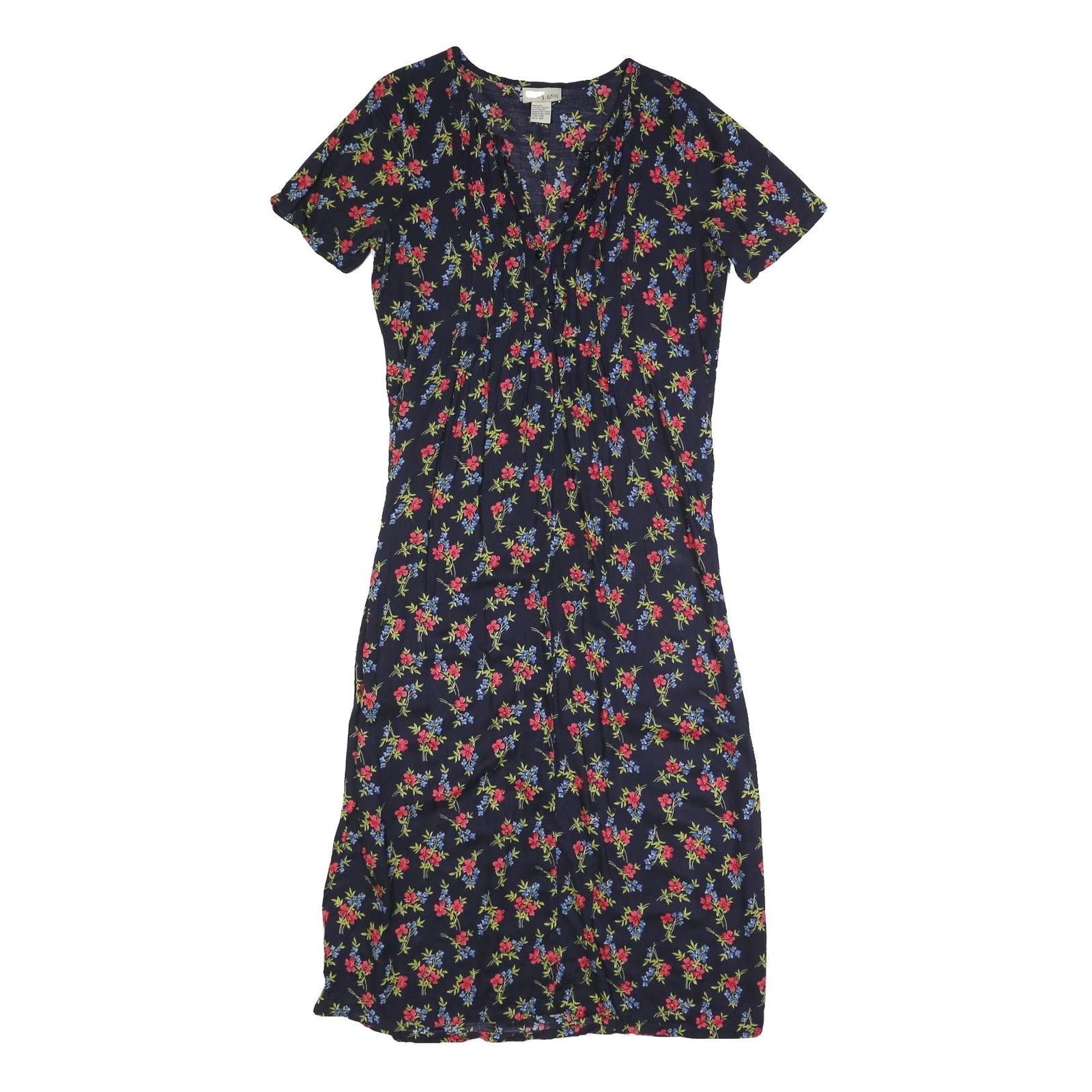 STUDIO Womens Black Floral Day Cotton Blend Dress Short Sleeve M Summer