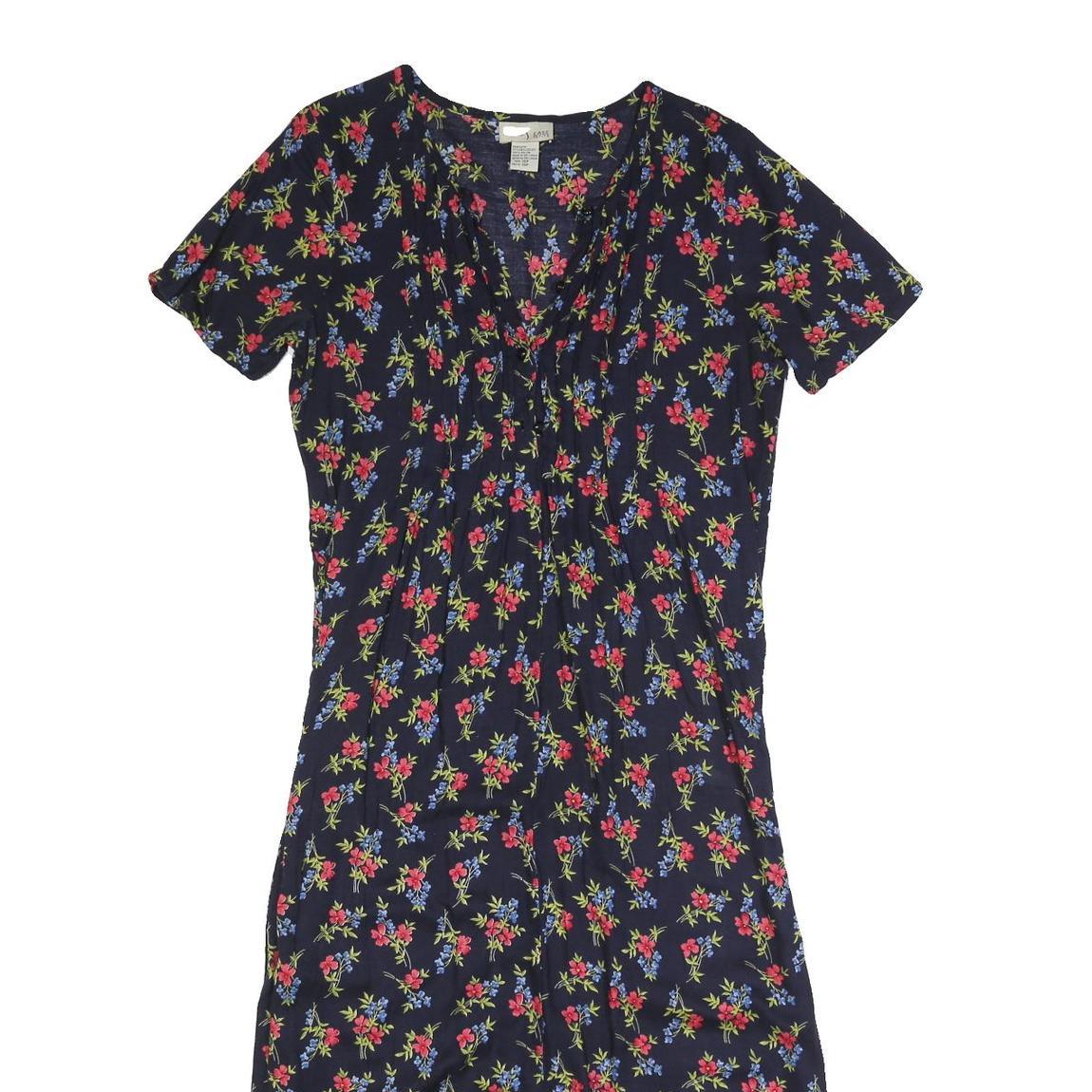 STUDIO Womens Black Floral Day Cotton Blend Dress Short Sleeve M Summer