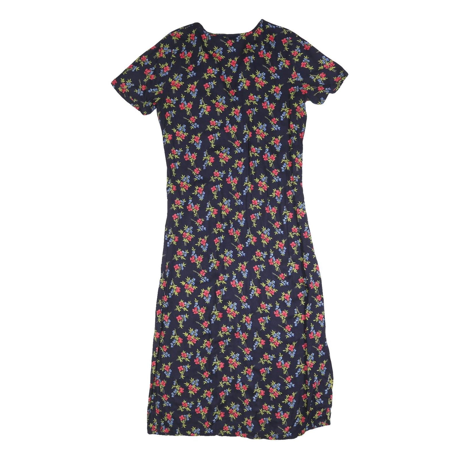 STUDIO Womens Black Floral Day Cotton Blend Dress Short Sleeve M Summer