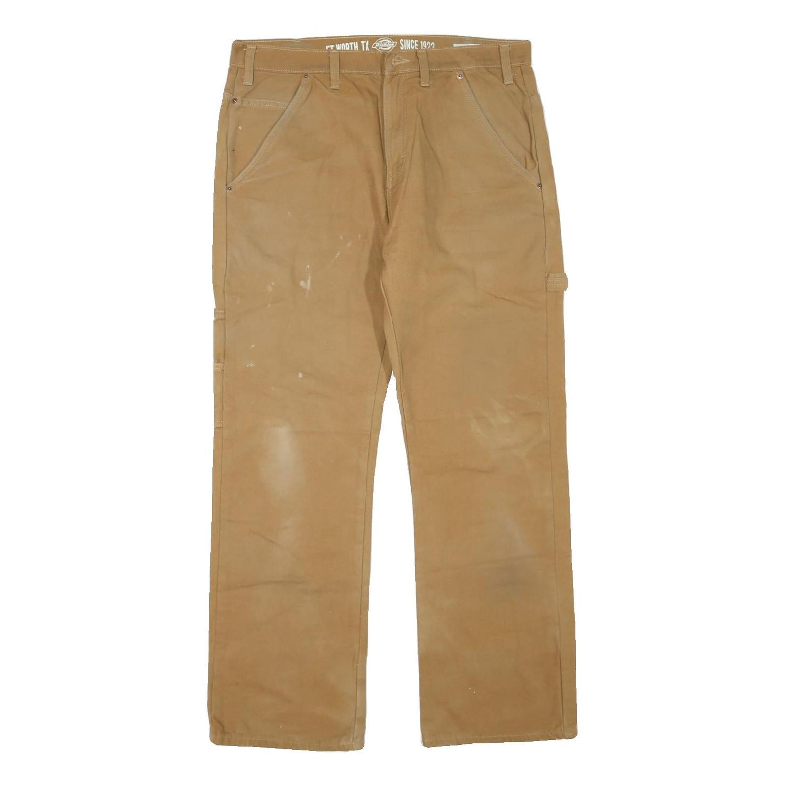 DICKIES Mens Jeans Beige Regular Straight Cotton Blend W34 L30 Workwear Zip