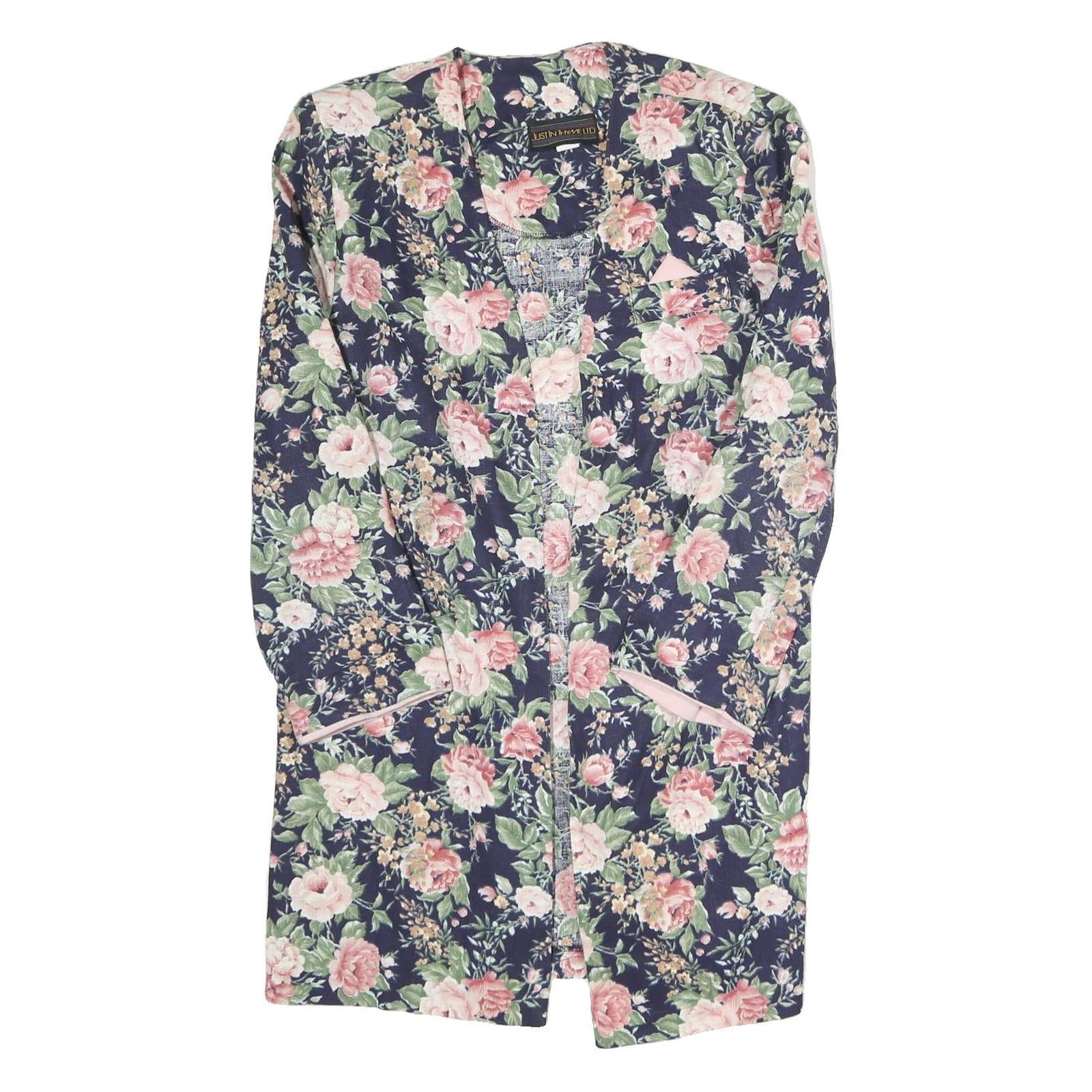 JUST IN THYME Womens Blue Floral Cotton Blend Jacket L Casual Elegant