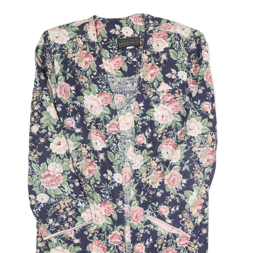 JUST IN THYME Womens Blue Floral Cotton Blend Jacket L Casual Elegant