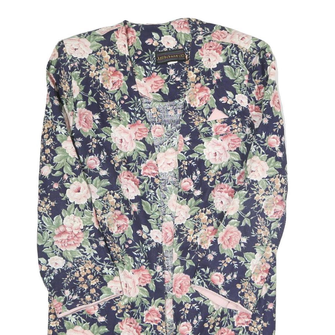 JUST IN THYME Womens Blue Floral Cotton Blend Jacket L Casual Elegant