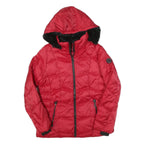 NAUTICA Womens Red Hooded Quilted Jacket L Polyester Blend Warm Zip Closure