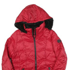 NAUTICA Womens Red Hooded Quilted Jacket L Polyester Blend Warm Zip Closure