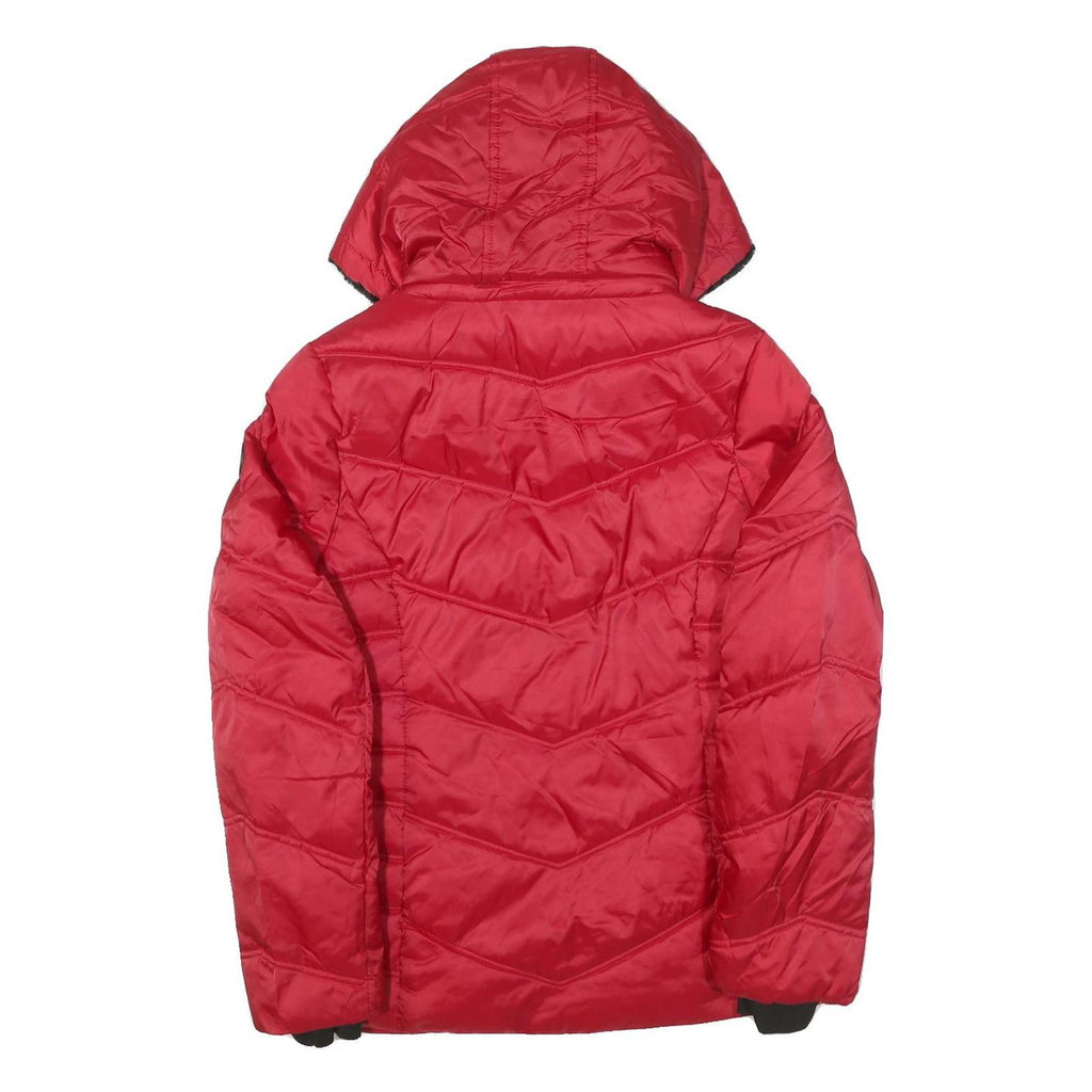 NAUTICA Womens Red Hooded Quilted Jacket L Polyester Blend Warm Zip Closure