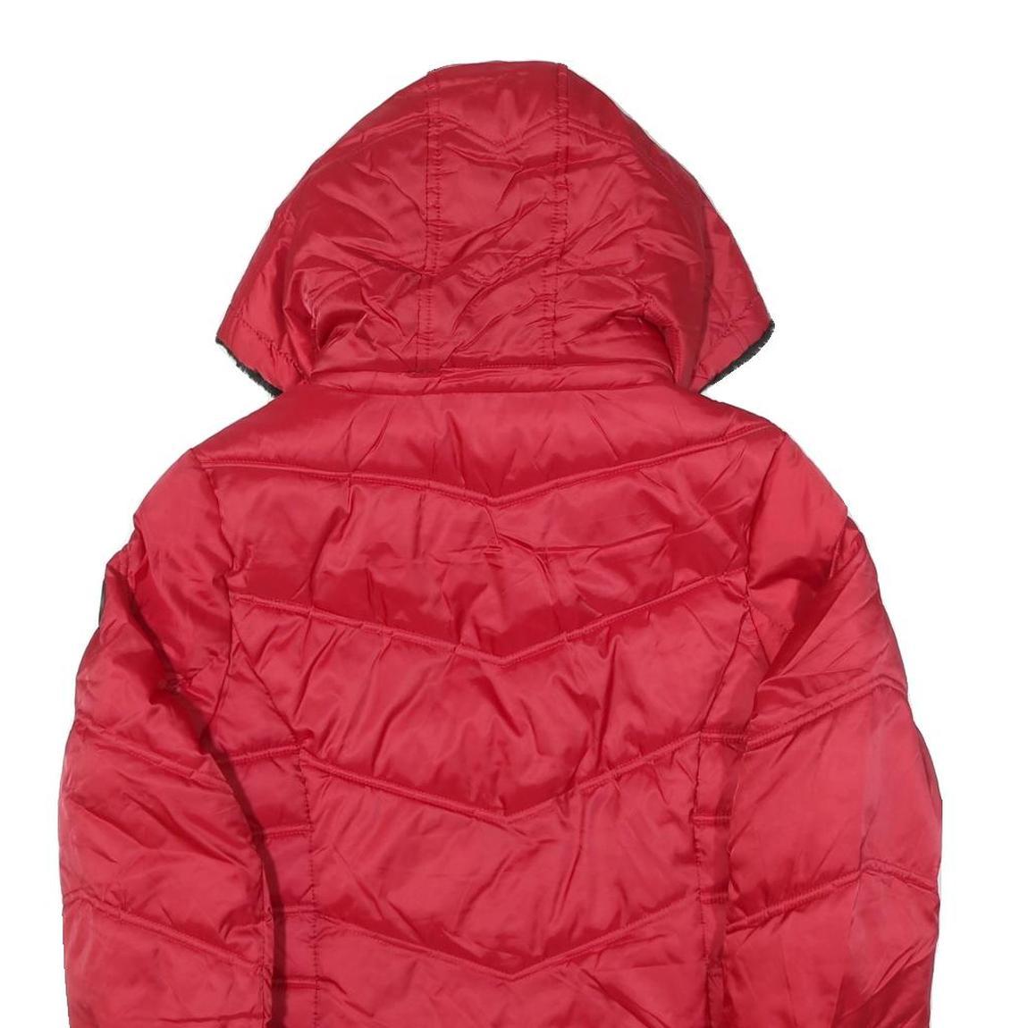 NAUTICA Womens Red Hooded Quilted Jacket L Polyester Blend Warm Zip Closure