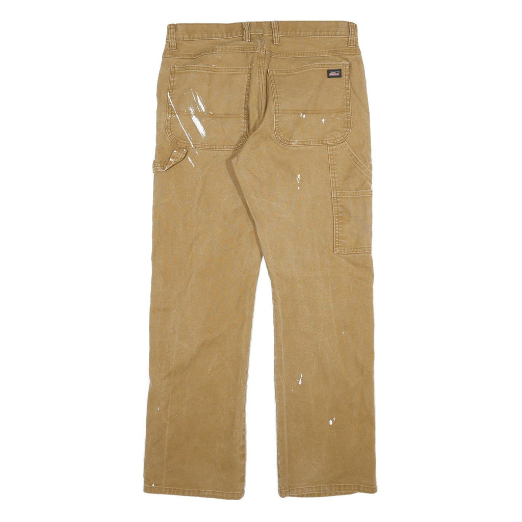 DICKIES Mens Regular Fit Beige Workwear Cotton Blend Trousers W33 L30 Durable