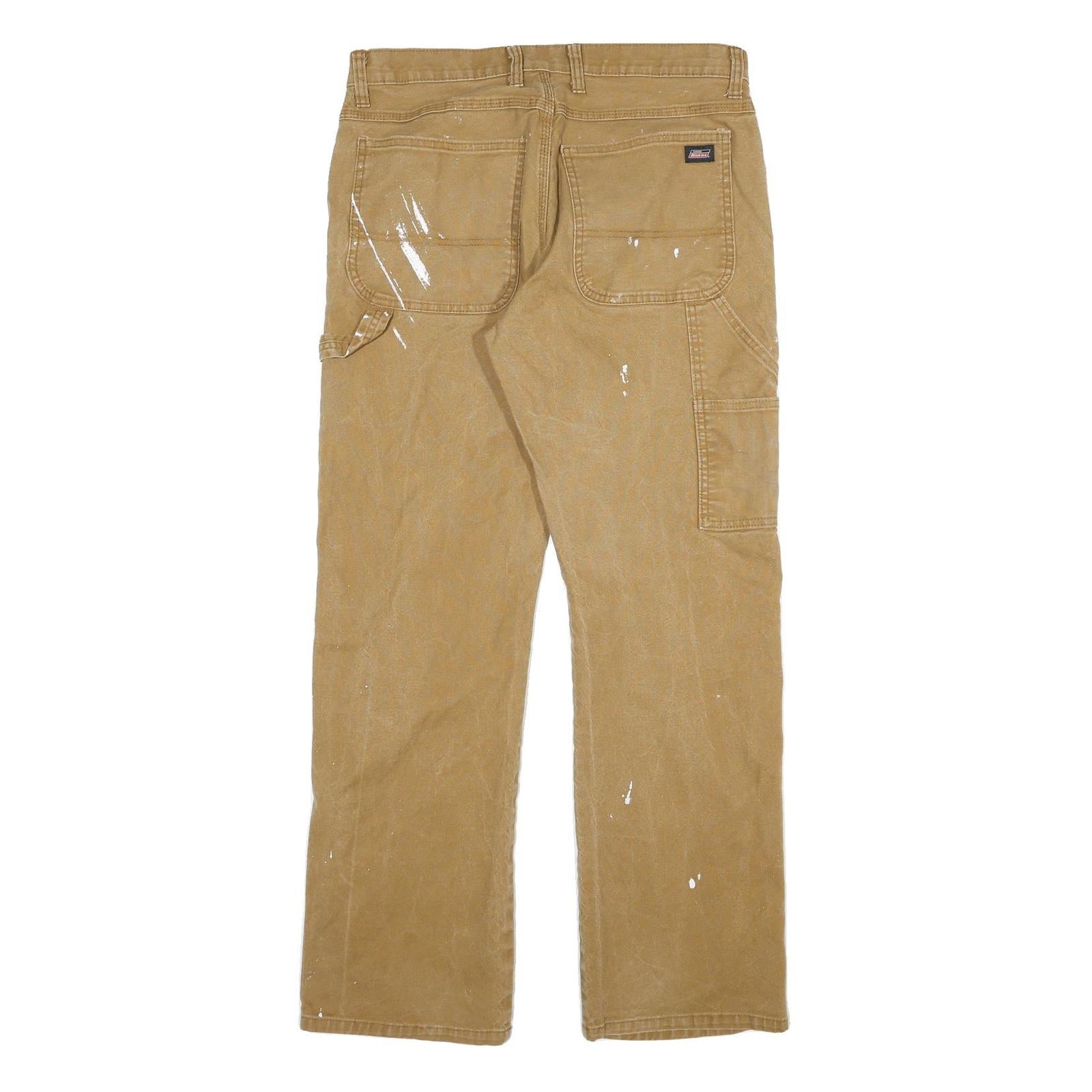 DICKIES Mens Regular Fit Beige Workwear Cotton Blend Trousers W33 L30 Durable