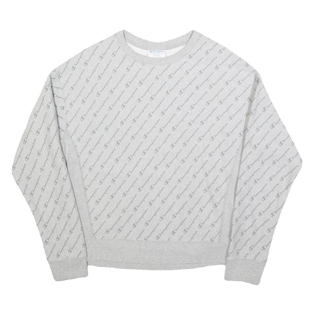CHAMPION REVERSE WEAVE Womens Grey Crew Neck L Cotton Blend Printed Sweatshirt