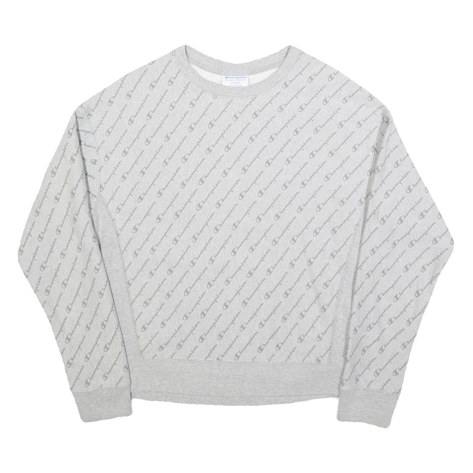 CHAMPION REVERSE WEAVE Womens Grey Crew Neck L Cotton Blend Printed Sweatshirt