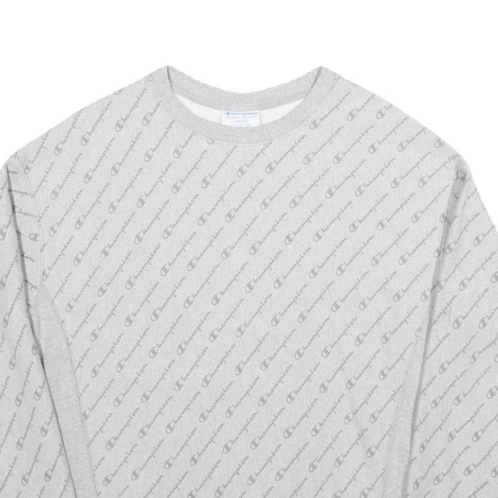 CHAMPION REVERSE WEAVE Womens Grey Crew Neck L Cotton Blend Printed Sweatshirt