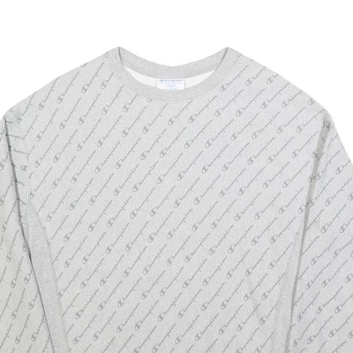 CHAMPION REVERSE WEAVE Womens Grey Crew Neck L Cotton Blend Printed Sweatshirt