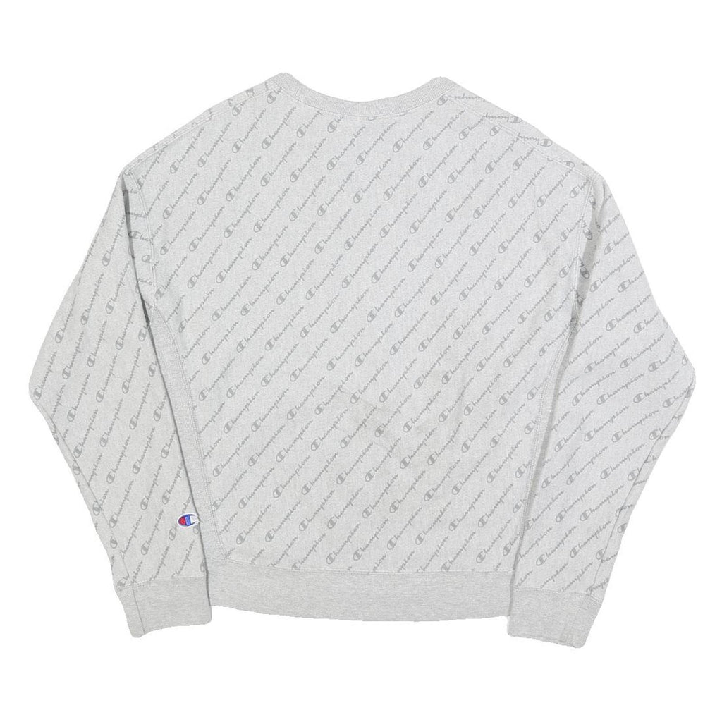 CHAMPION REVERSE WEAVE Womens Grey Crew Neck L Cotton Blend Printed Sweatshirt