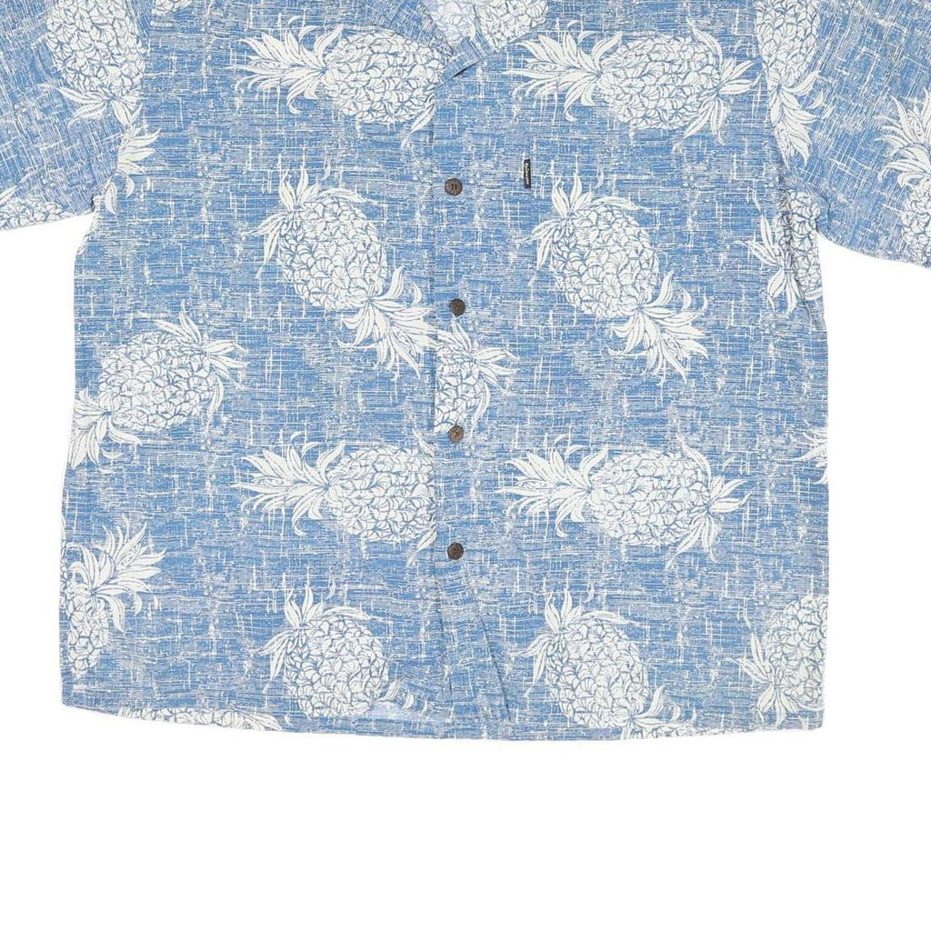 PALMWAVE Mens Blue & White Pineapple Cotton Blend Shirt L Casual Summer