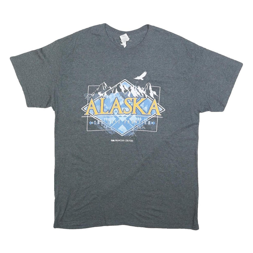 GILDAN Mens Grey Alaska Graphic T-Shirt L Short Sleeve Crew Neck Cotton Blend